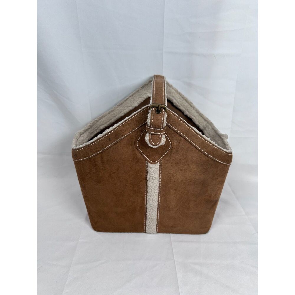 Bath & Body Works Brown Lined Tote Bucket Basket Faux Suede Sherpa Organizer